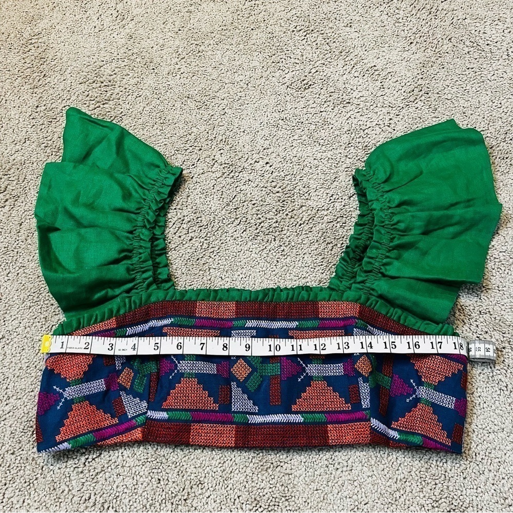NWT! Farm Rio Tropical Green Linen Embroidered Smocked Back Crop Top. Size XL. - Picture 7 of 14